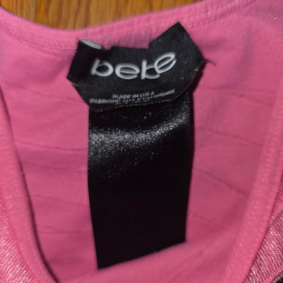 Bebe M/L Pink Shimmer Bodycon Mini Dress Ruched Texture Party Club Dress - Picture 1 of 4
